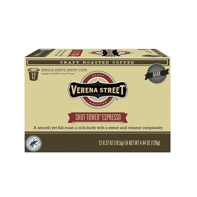 Verena Street Single Cup Pods (72 Count) Dark Roast Shot Tower Espresso Rainforest Alliance Certified Arabica Coffee