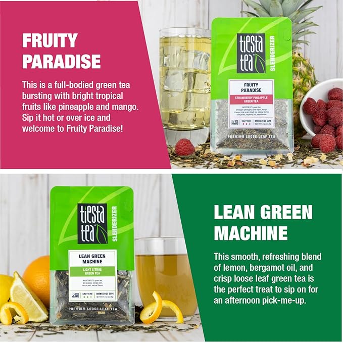 Tiesta Tea - Green Loose Leaf Tea Gift Set Medium Caffeinated Assorted Blends 5 Pouches of Hot &amp Iced Brews Variety Pack Chinese Gunpowder Chinese Jasmine &amp Fruity Green
