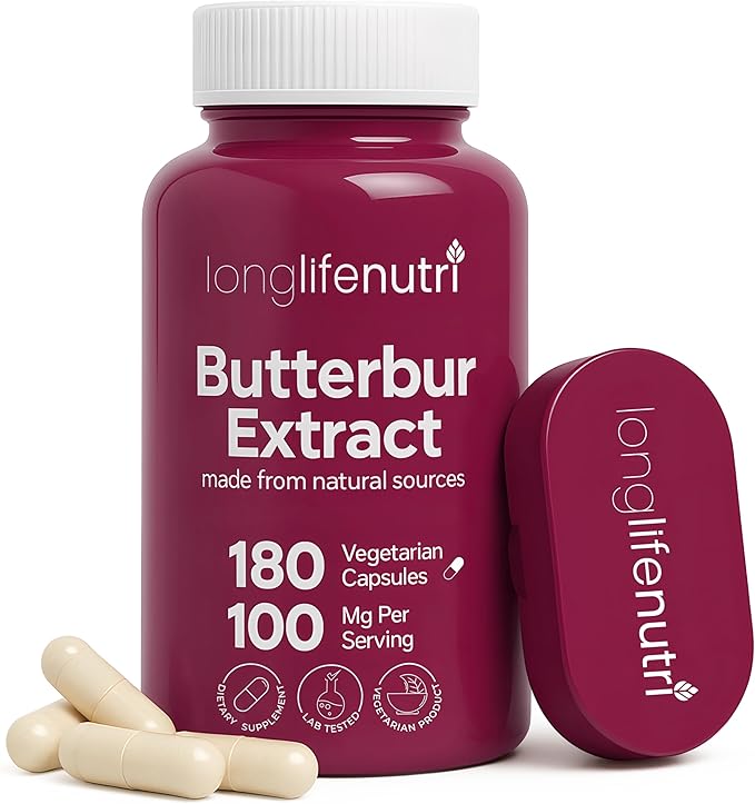 LongLifeNutri Butterbur Extract 100mg - Petasites Hybridus Root Extract 180 Vegetarian Capsules 6 Month Supply Organic Supplement for Head Comfort &amp Neural Calm GMP Certified Made in USA