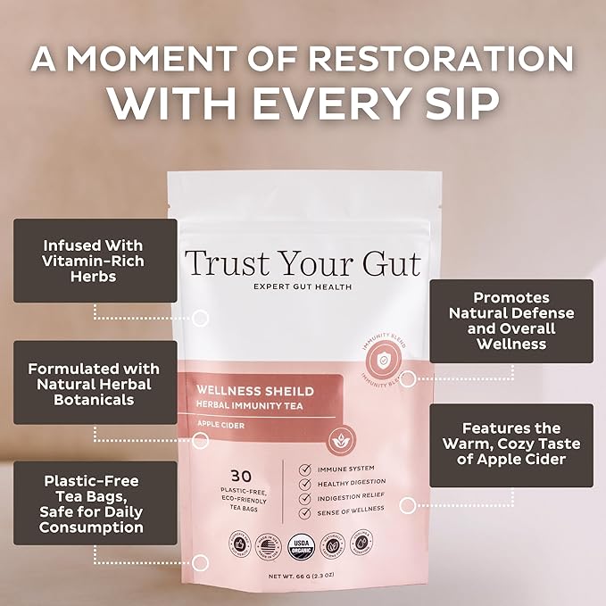 Trust Your Gut Wellness Shield Organic Herbal Tea Blend – Echinacea Ginger &amp Cinnamon – Supports Immune Health and Digestive Balance 30 Tea Bags