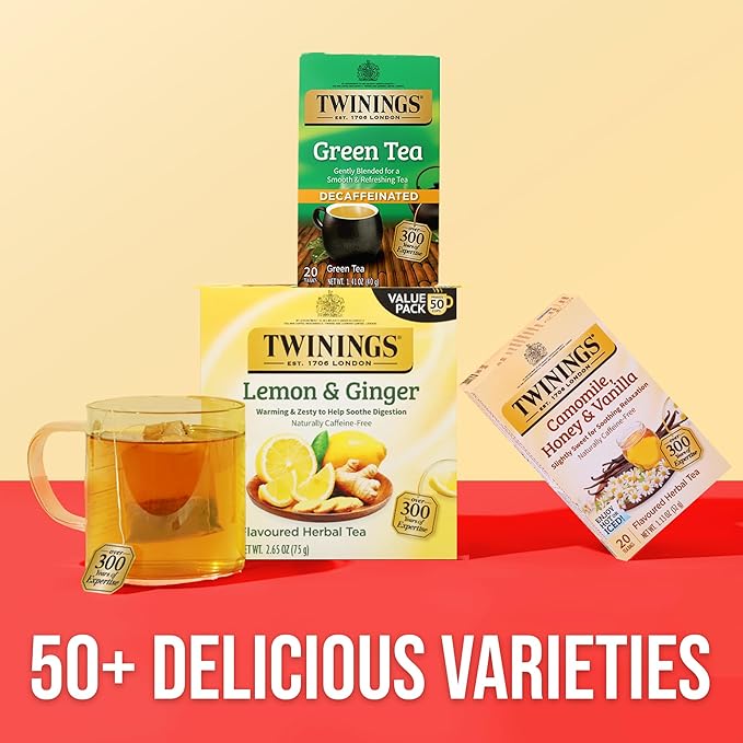 Twinings Decaffeinated Green Tea Individually Wrapped Bags 20 Count (Pack of 6) Smooth Flavour Enticing Aroma Enjoy Hot or Iced 120 Teabags