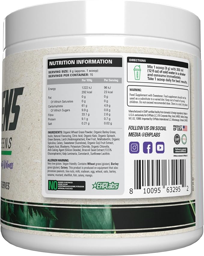 EHP Labs OxyGreens Super Greens Powder with Spirulina &amp Chlorella Prebiotic Fiber Probiotics &amp Digestive Enzymes – Antioxidant Green Superfood Supplement - 15 Servings (Forest Berries)