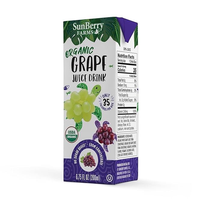 Sunberry Farms Organic Variety Pack Juice Boxes 6.75 fl oz (36 Pack) | Apple Fruit Punch &amp Grape | USDA Organic Kids Drinks | No Artificial Flavors or Colors | Lunch Box Ready | Shelf-Stable
