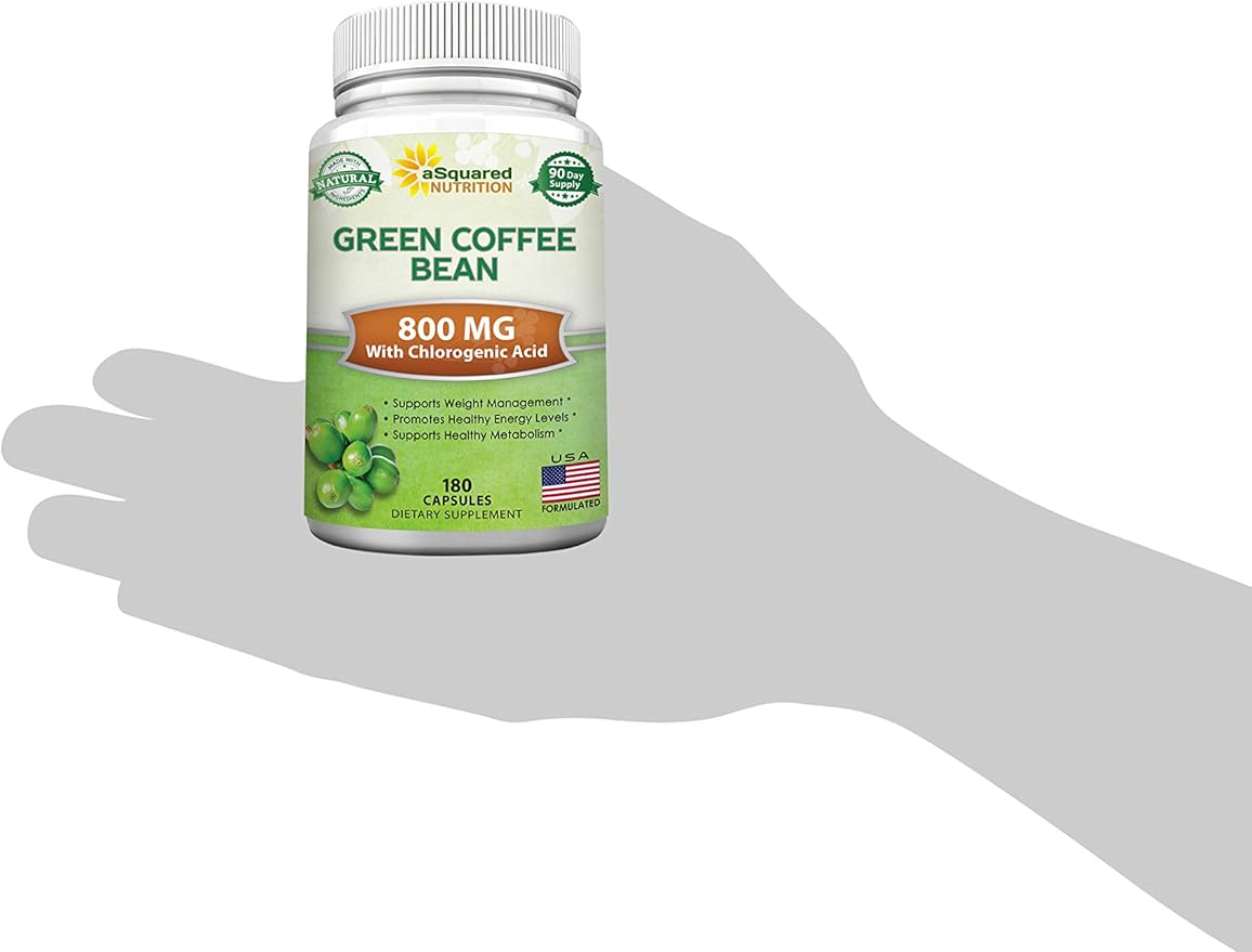 aSquared Nutrition Natural Green Coffee Bean Formula-180 Capsules-Max Strength GCA Antioxidant Cleanse for Pure Weight Loss 800mg per Pill-Chlorogenic Acid-1600mg Daily Supplement Healthy Fat Burner