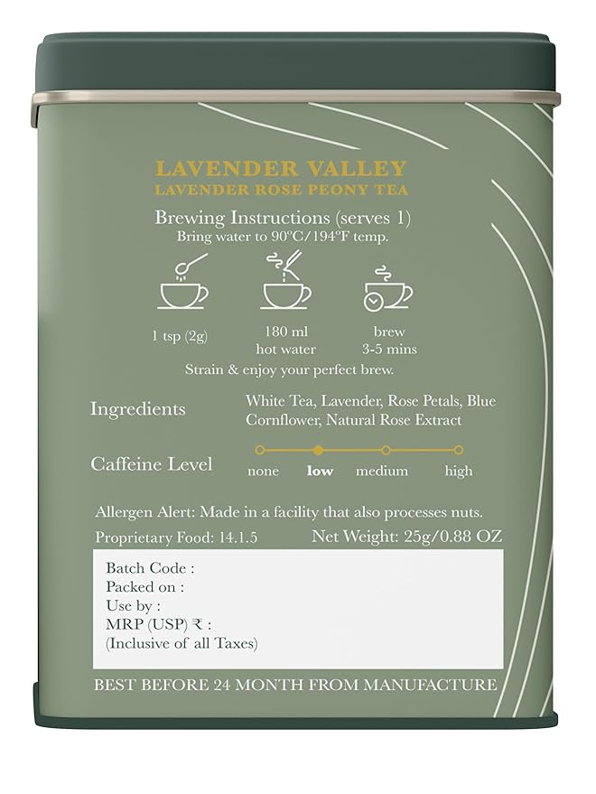 Luxmi Estates Lavender Valley Organic Loose Leaf Tea (25g) Darjeeling Makaibari White Tea Low Caffeine Sleep Function Tea