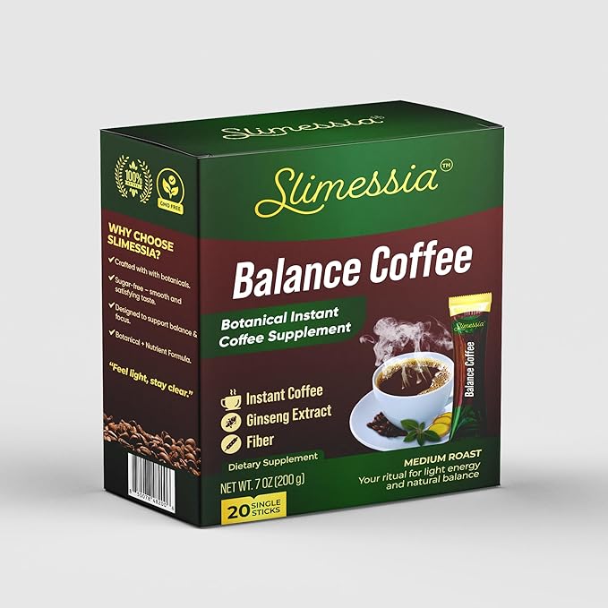 Slimessia Balance Coffee Medium Roast Instant Coffee with Botanicals 20 Single Sticks 7 oz