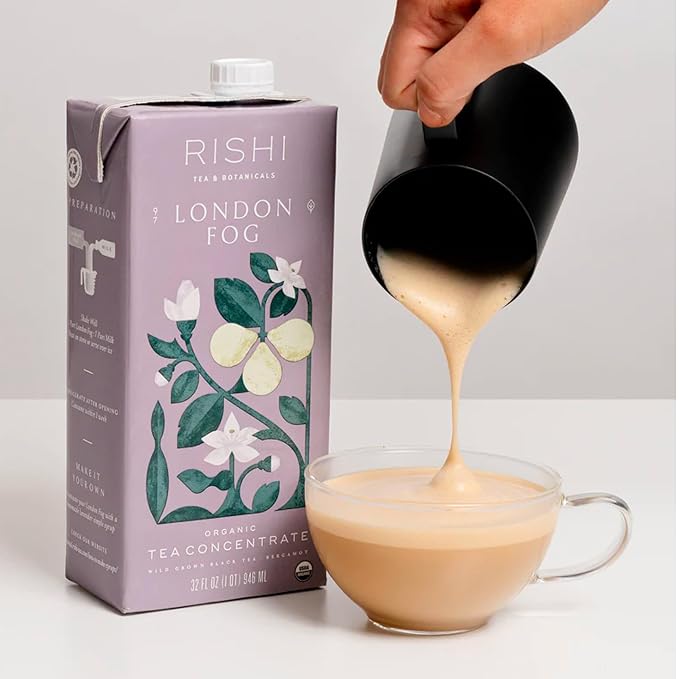Rishi Tea Latte Concentrate Beverage Variety Pack - Organic Black and Caffeine-Free Chai Latte &amp London Fog Latte Sampler Easy-to-Serve Hot or Iced - 32 fl oz Carton 8 Servings (Pack of 3)