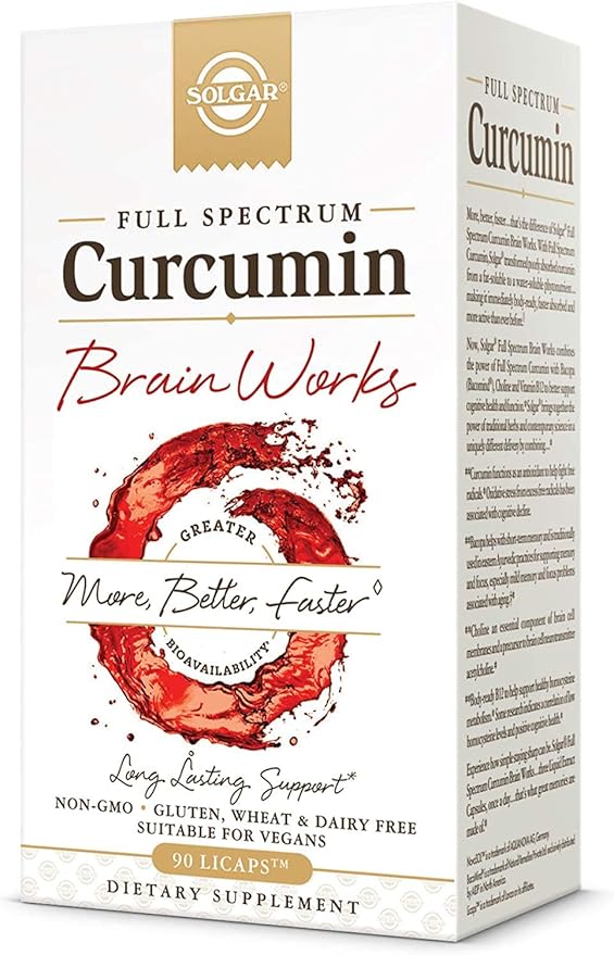 Solgar Full Spectrum Curcumin Brain Works 90 Licaps - Support Memory Recall Focus Cognitive Function - Antioxidant Support - Curcumin BacoMind Choline Vitamin B12 - Non-GMO Vegan - 30 Servings