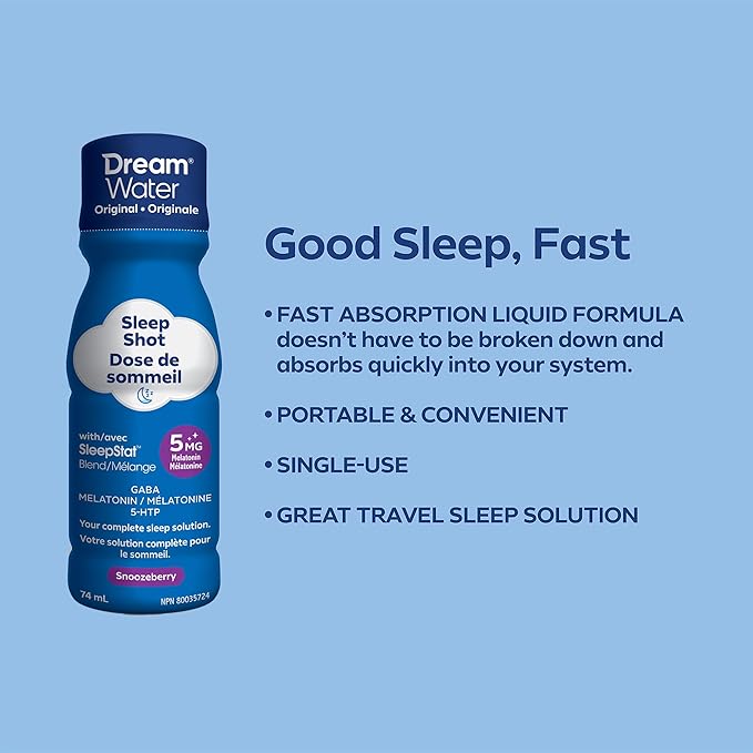 Dream Water Sleep Aid Supplement Drink Melatonin 5mg GABA 5-HTP 2.5 oz Sleep Water Snoozeberry + Nighttime Nectar 24-Pack