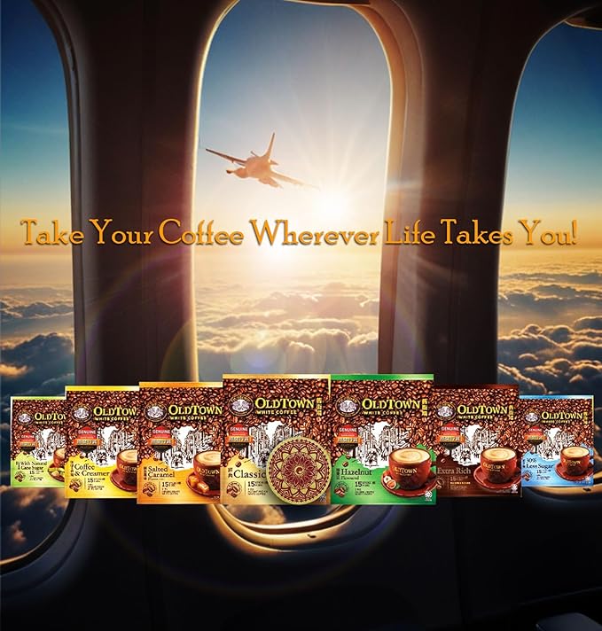 5-Pack OLDTOWN (Salted Caramel) White Coffee 3 in 1 Asian Instant Coffee Package with a Cork Coaster old town White Coffee 75 Packets with a Random Flavor Sample Packet