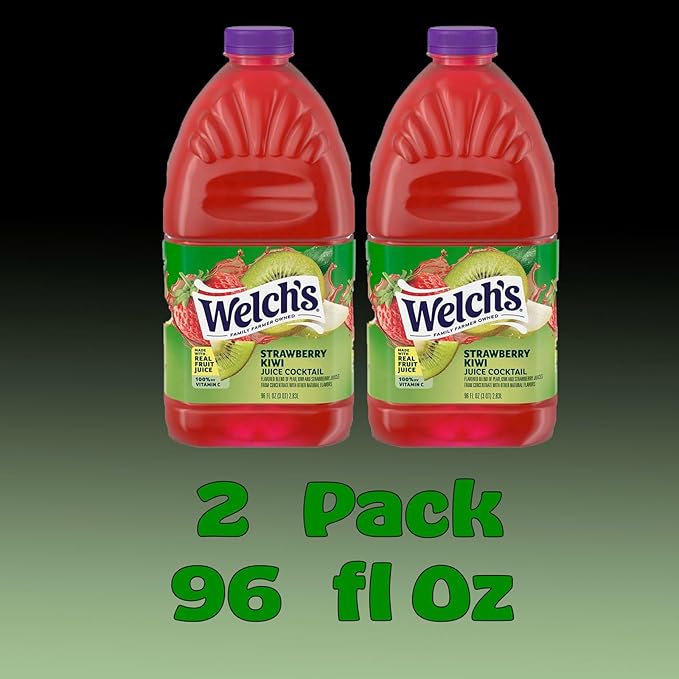 Welch's Strawberry Kiwi Juice Drink 96 fl oz Plastic Bottle 2 Pack + 15 Sugarcane Disposable Straws by KOOL8SHOP Infinite Deals