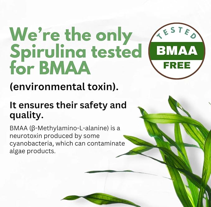 Chlorella Spirulina Powder Capsules 3000 mg of BMAA Free Purest Blue Green Algae - Best Natural Detox Raw Vegan Vitamins Protein Green Superfood - Made in USA