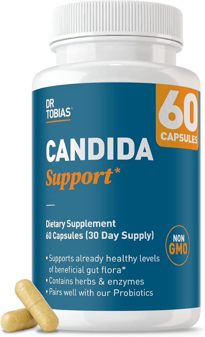 Dr. Tobias Candida Support Gut Flora Balance Complex with Oregano Caprylic Acid Enzymes &amp Probiotics Support Intestinal Detox Cleanse &amp Gut Health for Women &amp Men 60 Capsules 30 Serv