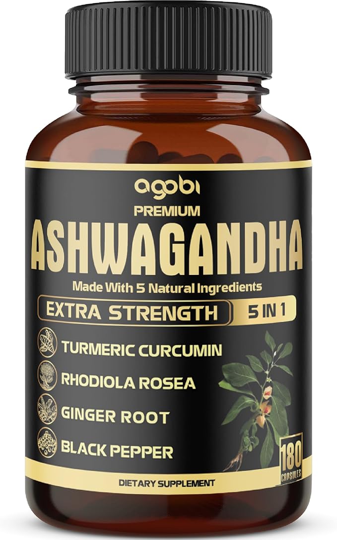 5in1 Premium Ashwagandha Capsules - Added Turmeric Rhodiola Rosea Ginger Black Pepper - 180 Caps for 6 Months