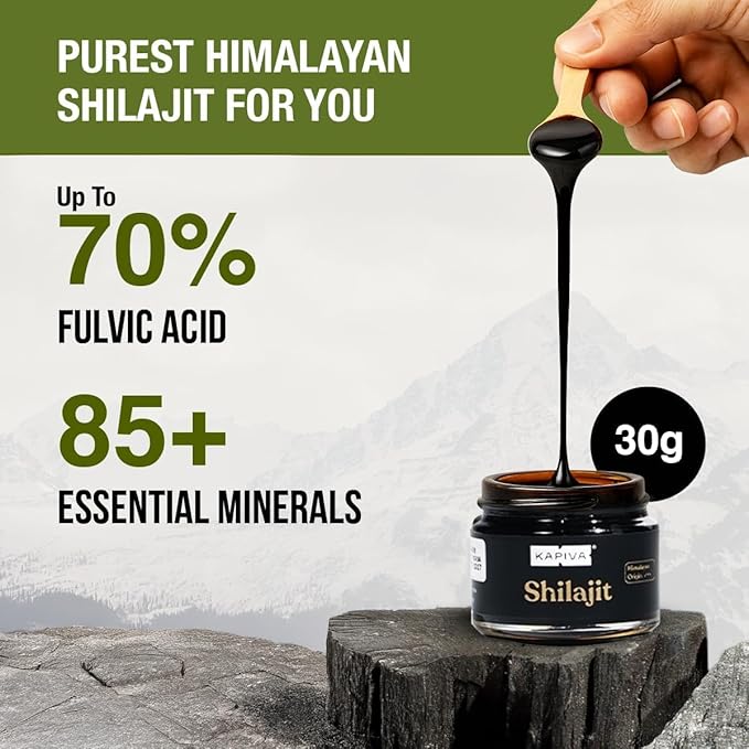 Kapiva 100% Authentic Himalayan Shilajit Resin (30gmx2) High Potency for Men &amp Women | 80+ Trace Minerals Upto 70% Fulvic Acid | Authentic | Natural Energy &amp Immune Support