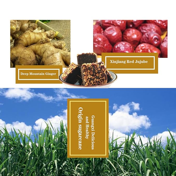 Ginger jujube black sugar tea Shengmingxi Black Sugar Ginger and Date Tea 400g (200gX2) Ginger Shredded Red Date Tea Handmade Ancient Method Cooking Ginger and Date Black Sugar Block Tea for Dysmenorr
