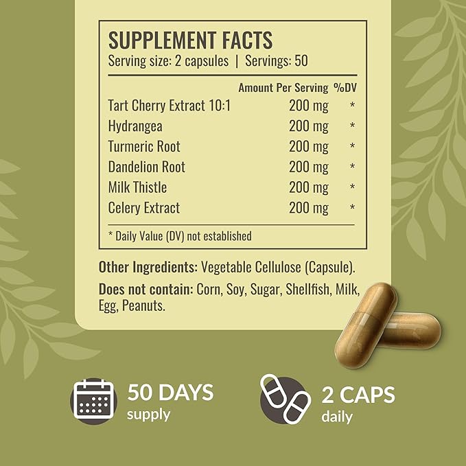 HERBAMAMA Uric Acid Cleanse Capsules - 1200mg Uric Acid Support Formula with Tart Cherry Milk Thistle &amp Celery Root - Vegan Non-GMO Supplement
