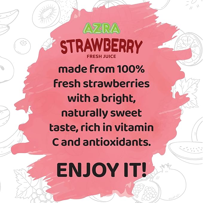 AZRA 100% Strawberry Juice 500ml Cans (Pack of 12) - Fresh Fruit Punch Flavor - Sugar Free Healthy Drinks - 100 Percent Zero Sugar Beverages - Real Berry Liquid Variety 16.9 fl oz