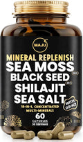 Maju Superfoods 18-in-1 Sea Moss Black Seed Shilajit Sea Salt + D3 &amp K2 Concentrated Extracts Trace Multi Mineral Capsules for Men &amp Women Mineral Electrolytes Supplements
