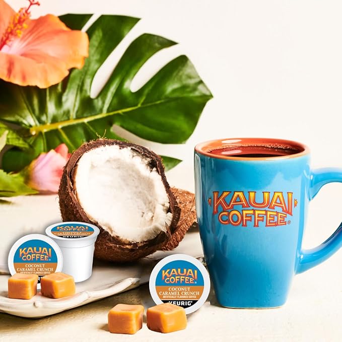 Kauai Coffee Coconut Caramel Crunch Flavor - Compatible with K-Cup Brewers 10 CT (Pack of 4)