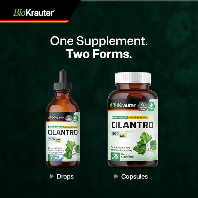BIO KRAUTER® Cilantro for Detox Cleanse - Vegan Antioxidant Supplement Natural Cilantro Tincture 650 mg per Serving - Liquid Coriander Leaf Supplement Alcohol &amp Sugar Free 4 Fl.Oz 56-Day Supply