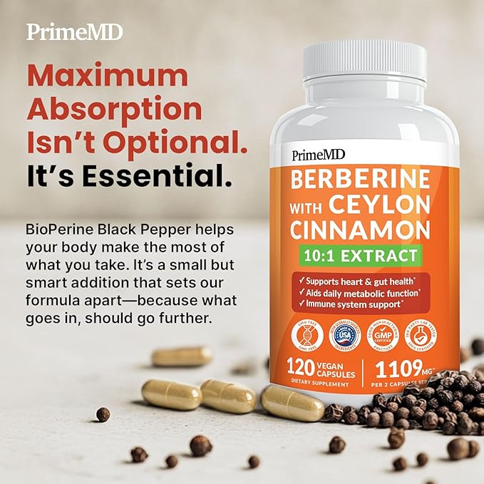 21-in-1 Berberine Supplement with Ceylon Cinnamon with Chromium Bitter Melon and Green Tea Extract and Black Pepper Extract 5X for Energy &amp Metabolism Support with 5279 mg (120 ct Pack of 2)