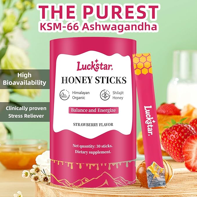 Shilajit Honey Sticks for Women Strawberry Honey Natural Energy &amp Vitality Booster with Shatavari &amp Saffron for Hormonal Balance Focus &amp Stamina - 30 Sticks