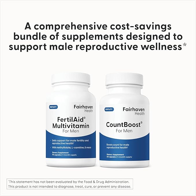 Fairhaven Health FertilAid for Men and Countboost Combo | Prenatal Male Fertility Supplement | Count and Motility Support Pre Conception for Him | Fertility Support Includes L-carnitine Zinc Folate