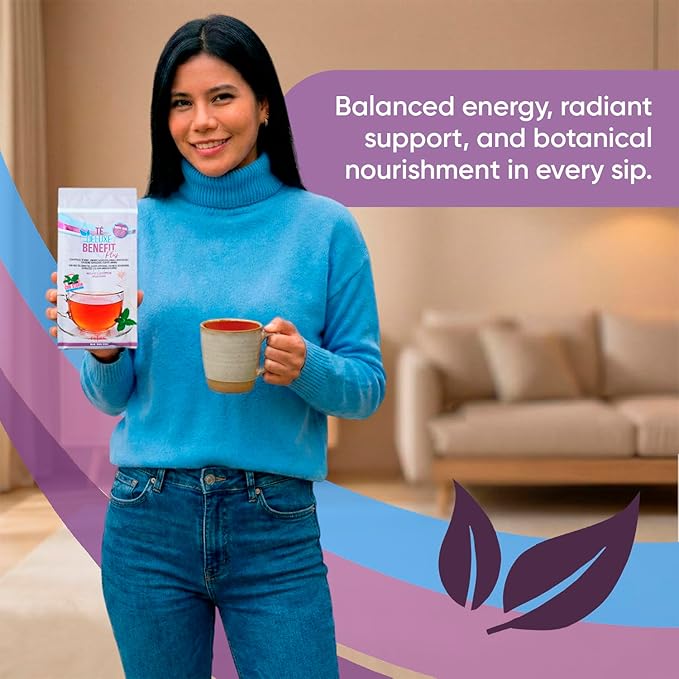 Té Deluxe Benefit Plus – Premium Herbal Tea Blend with Green &amp Red Tea Ginger Artichoke Hibiscus &amp Spices. Natural Flavor Stevia Sweetened - 60 Servings