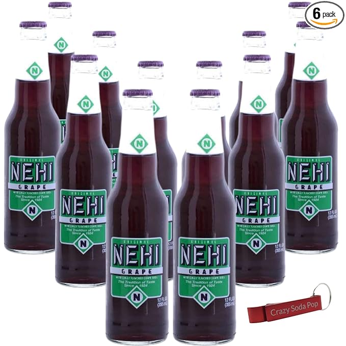 Nehi Grape Soda | Real Cane Sugar | Caffeine Free | Throwback Retro Bottle | 12 oz Glass Bottles with Crazy Soda Pop Bottle Opener (12 Pack)