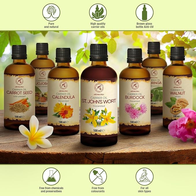 AROMATIKA St Johns Wort Infused Oil 3.4 Fl Oz - 100ml - Hypericum Perforatum - 100% Pure &amp Natural - St. John's Wort Oil for Intensive Care Face - Body - Skin - Hair - Massage - Great w/Essential
