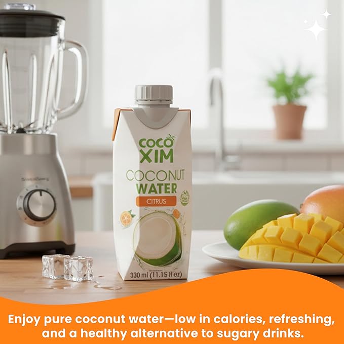 COCOXIM Ready to Drink Coconut Water with Citrus Juice – 11 oz (Pack of 12)|100% Natural &amp Fresh with Electrolytes &amp Nutrients | Halal &amp Kosher Certified | Alternative to Soda Soft Drinks