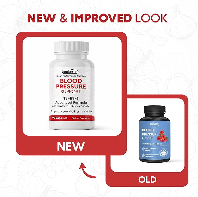 Blood Pressure Support Supplement - Circulation Support &amp Heart Health Supplements - 13-in-1 Formula with Hawthorn Berry Hibiscus &amp Garlic Supplements - 90 Capsules (3-Month Supply)