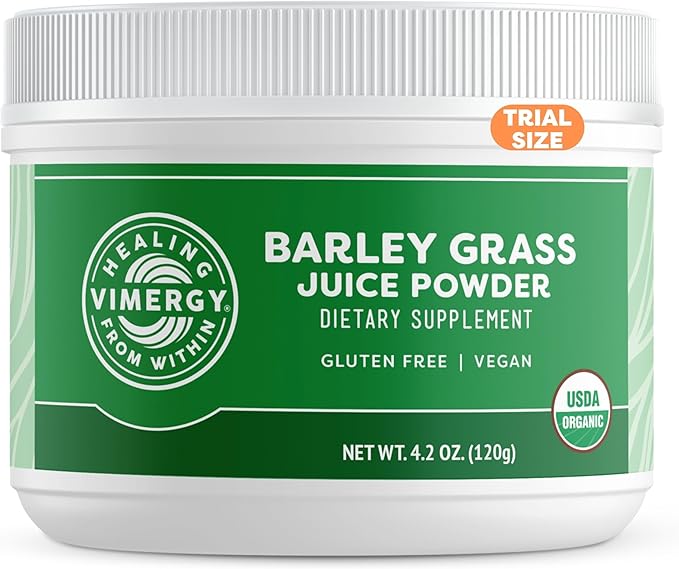 Vimergy Barley Grass Juice Powder Dietary Supplement - 0.8g per Serving (150 Servings) – Clean Superfood Formula – Promotes Cardiovascular Health* – Organic Vegan &amp Gluten-Free – Travel Size 120g