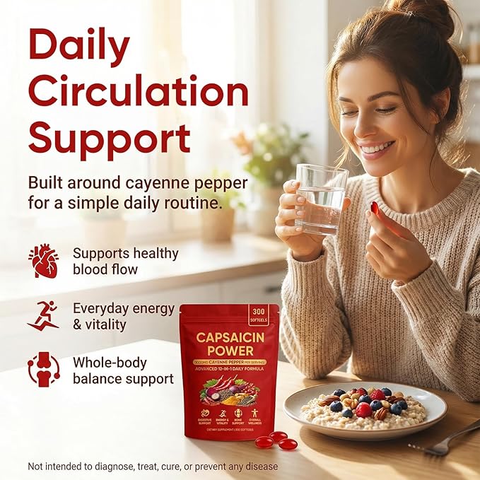 Capsaicin Power - Cayenne Pepper Softgels Capsaicin Supplements with Vitamin E D3 &amp K2 Grape Seed Beetroot &amp Turmeric Extract 300 Soft gels