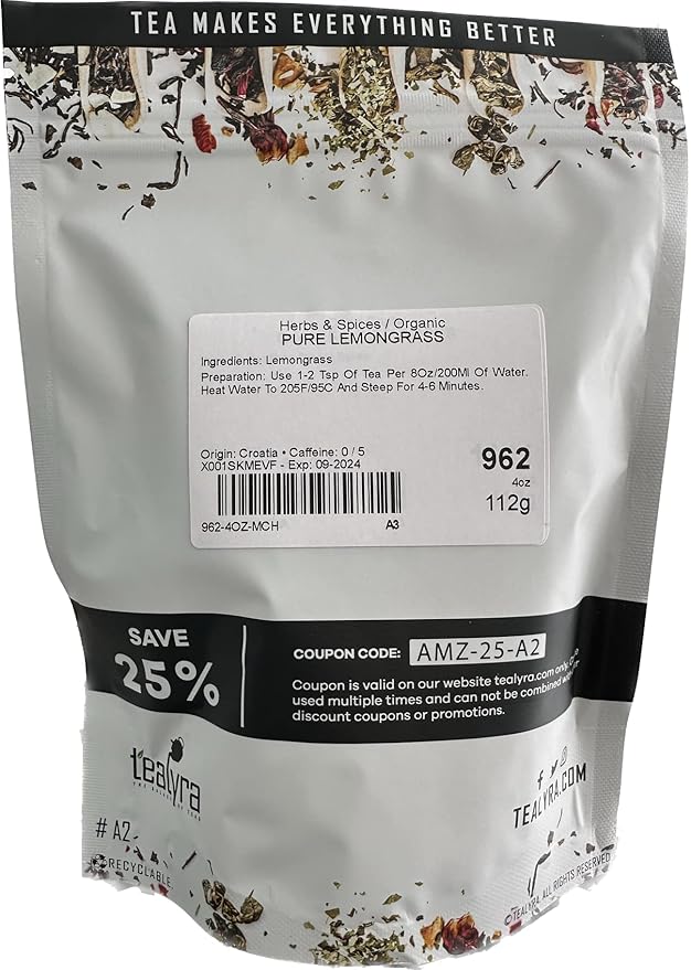 Tealyra - Pure Lemongrass - Loose Leaf Herbal Tea - Wellness Healthy Herb Tea - Caffeine-Free - Wild Grown - 112g (4-ounce)
