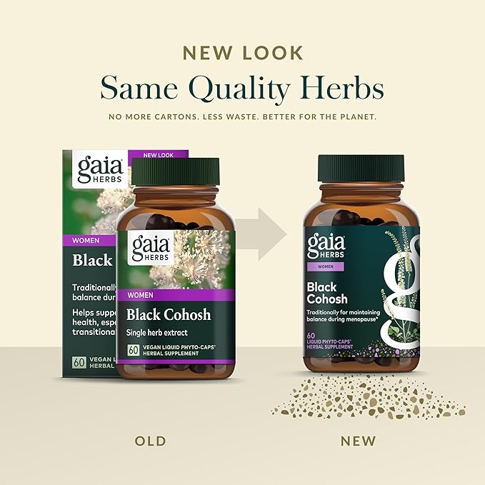 Gaia Herbs Black Cohosh - Menopause Support Supplement to Help Support Hormone Balance &amp Health for Women* - with Black Cohosh - 60 Vegan Liquid Phyto-Caps (60 Servings)