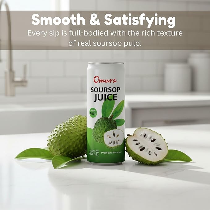 Omura Soursop Juice Drink with Pulp 11.3 Fl Oz (Pack of 24) | Refreshing Tropical Fruit Beverage | Graviola Guanabana Juice