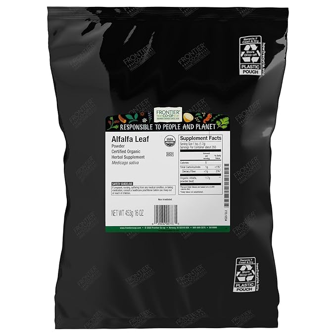 Frontier Co-op Alfalfa Leaf Powder Certified Organic Kosher | 1 lb. Bulk Bag | Medicago Sativa L.