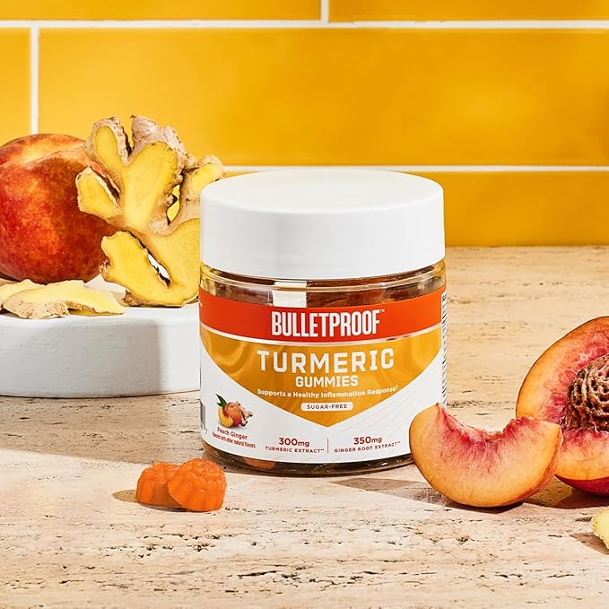 Bulletproof Sugar-Free Peach Ginger Turmeric Gummies 60 Count Keto Supplement for Joint and Inflammation Response Support New and Improved Flavor and texure