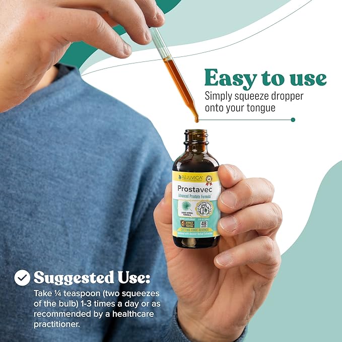 Prostavec Advanced Prostate Support Supplement - Liquid Formula for Faster Absorption with Pygeum Saw Palmetto Stinging Nettle + Turmeric &amp Damiana - Vegan Non-GMO - 6 fl oz
