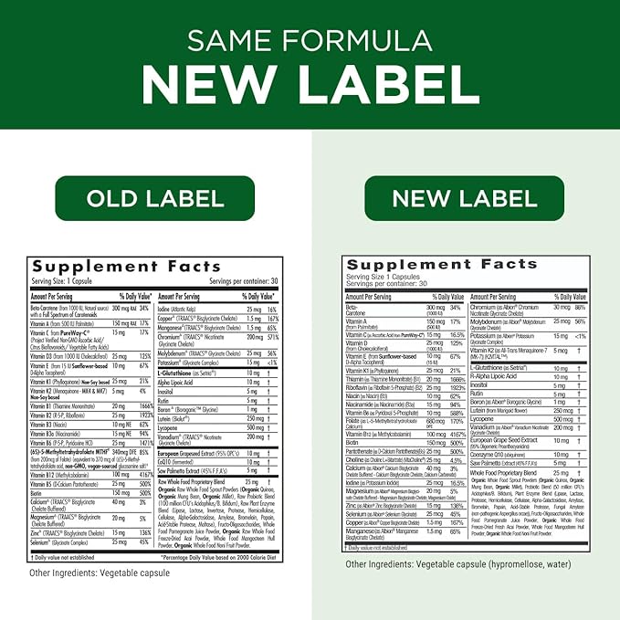EMERALD LABS Men's 45+ 1-Daily Multi - Made with Saw Palmetto Lycopene &amp More for Heart Bone &amp Immune Support* - Gluten-Free - 30 Vegetable Capsules