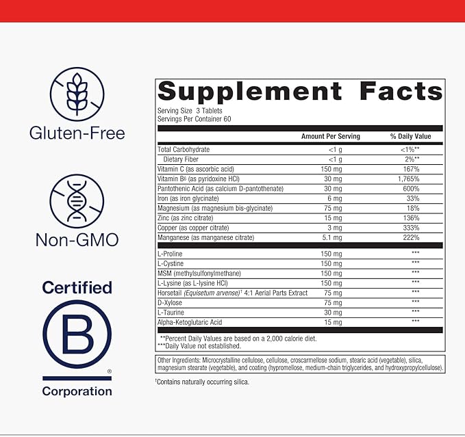 Metagenics Collagenics - Collagen‑Building Nutrients for Joint Skin &amp Connective Tissue Support* - with L‑Proline L‑Lysine Vitamin C Manganese &amp Zinc* - Non‑GMO Gluten‑Free