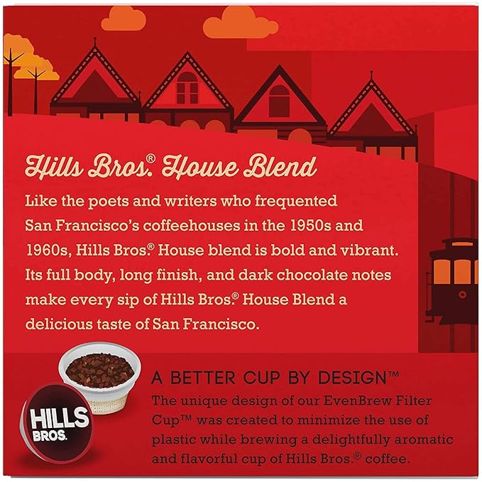 Hills Bros Single Serve Coffee Pods House Blend Dark Roast 12 Count-Keurig Compatible Roasted Arabica Coffee Bold Smooth Flavor