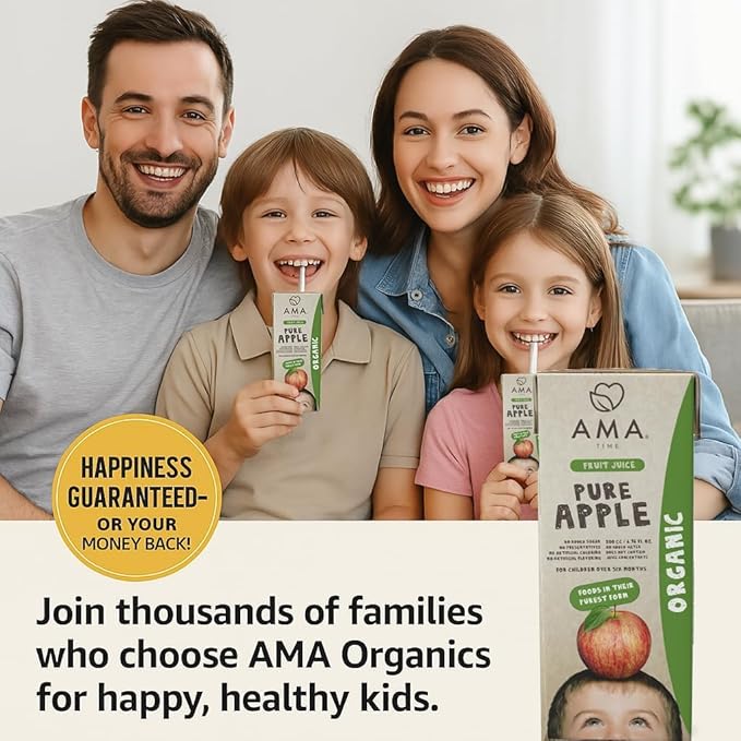 AMA TIME Organic Apple Juice Boxes for Kids – 24 Pack 6.76 fl oz Each | With Vitamins A &amp C USDA Organic No Added Sugar Gluten-Free | Perfect for School Lunch Travel or Snacks
