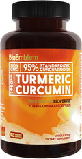 BioEmblem Turmeric Curcumin Supplement with BioPerine | Joint Support &amp Heart Health | with Organic Turmeric Powder &amp 95% Curcuminoids Extract | California Made Non-GMO 30-Day Supply