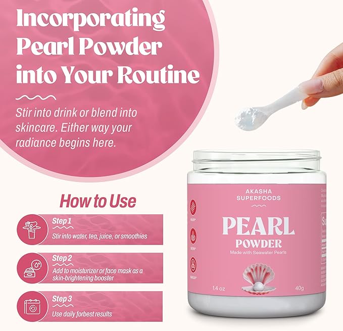 Akasha Superfoods Pearl Powder Supports Collagen Production Blend Into Drinks Smoothies or Skincare Source of Calcium Amino Acids &amp Minerals Gentle on Sensitive Skin Gluten Free 1.4 Oz
