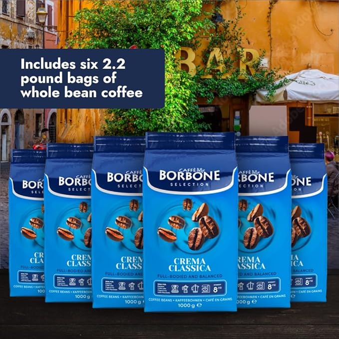 Caffè Borbone Whole Bean Coffee Crema Classica Medium Roast Arabica and Robusta Blend - Roasted and Freshly Packaged in Italy - 2.2 Pound Bag (pack of 6)