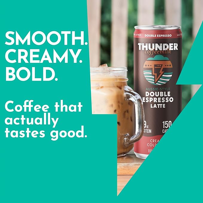 Thunder CoffeeMilk - 11 oz Aussie Style Cold-Brewed Latte Canned Coffee Iced Coffee Cans for Grab &amp Go Natural Protein-Rich 75mg Caffeine Energy Drink in Handy Cold Brew Cans Vanilla 12 Pack