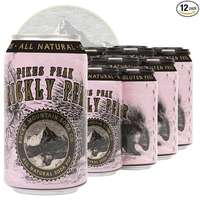 Rocky Mountain Soda 12‑Pack 12 Fl Oz Cans Small‑Batch Craft Soda Pop Gluten‑Free Vegan Organic Cane Sugar No Preservatives No Added Sodium Prickly Pear Soda Pop